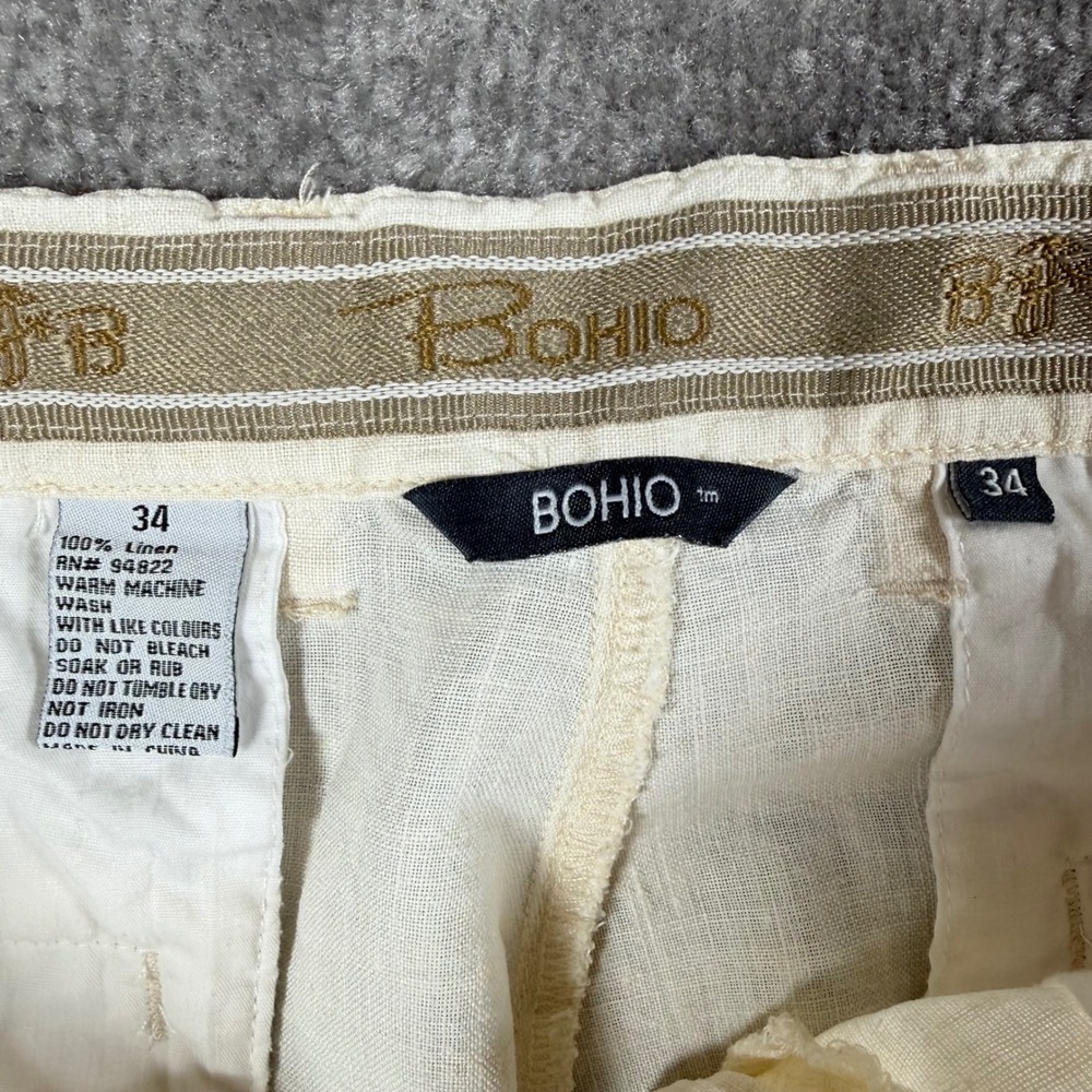Bohio Pants Mens 34x31 Off White Cream 100% Linen Straight Leg Flat Front Casual - Picture 3 of 7